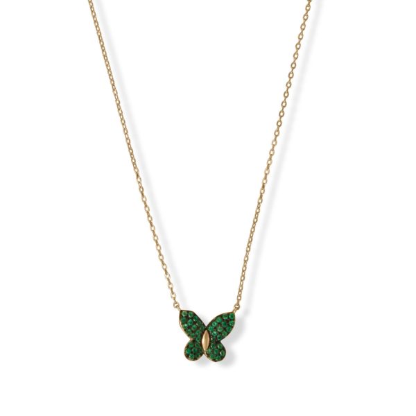 15 + 2 14 Karat Gold Plated Green CZ Butterfly Necklace