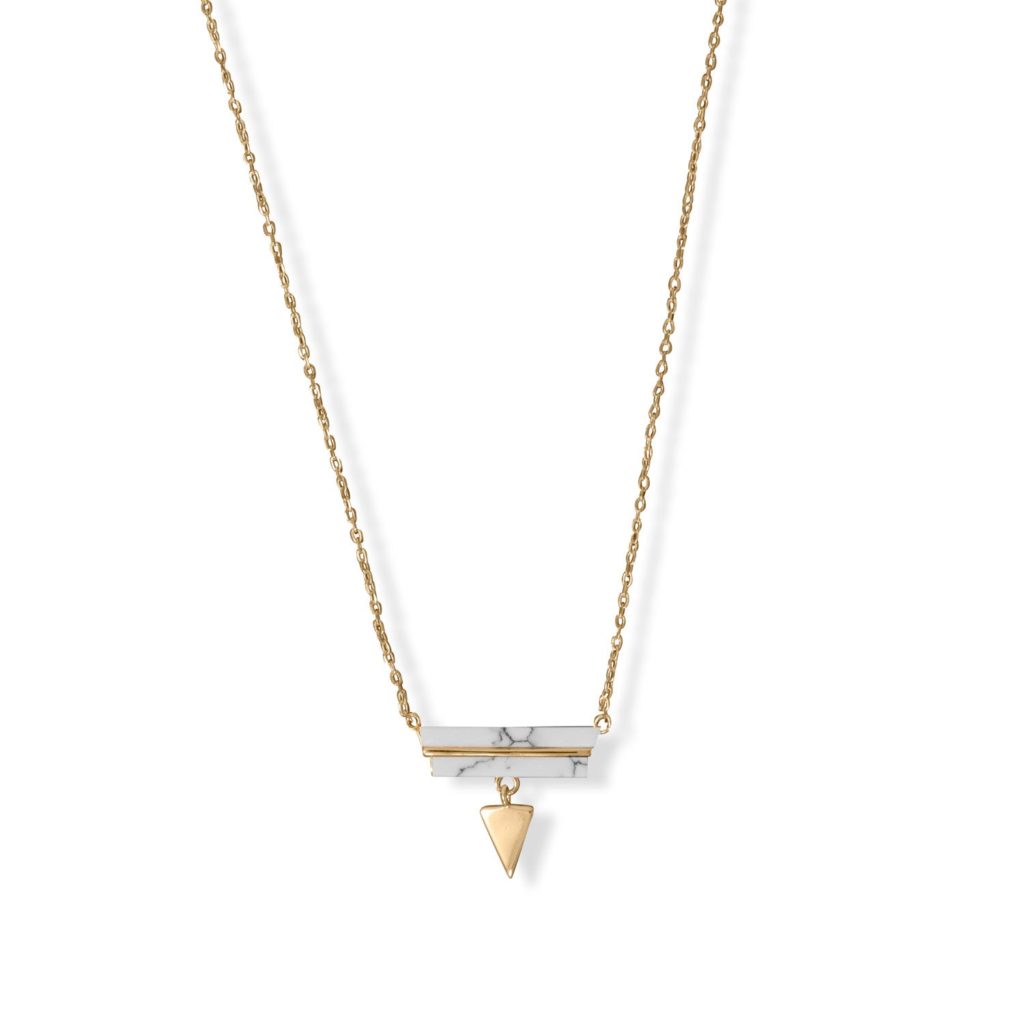 15 + 2 14 Karat Gold Plated Geometric Howlite Necklace