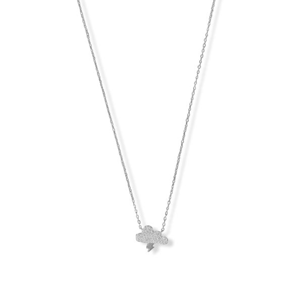 15 + 2 Rhodium Plated CZ Storm Cloud Necklace