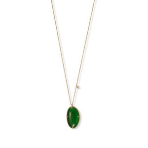 17.5 + 2 14 Karat Gold Plated Green Glass and CZ Necklace