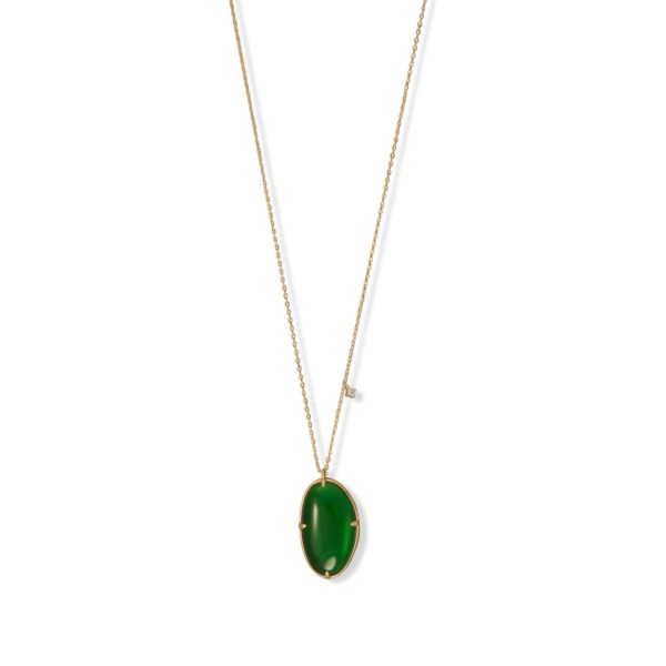 17.5 + 2 14 Karat Gold Plated Green Glass and CZ Necklace