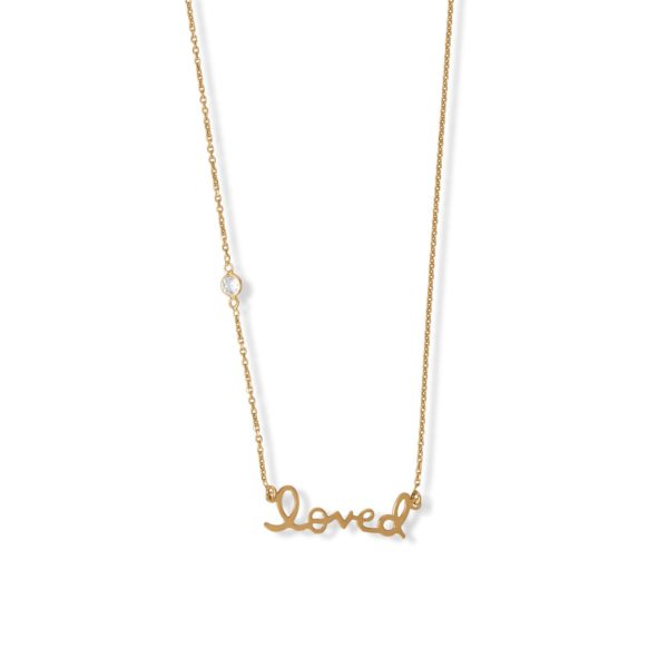 16 + 2 14 Karat Gold Plated CZ Loved Necklace