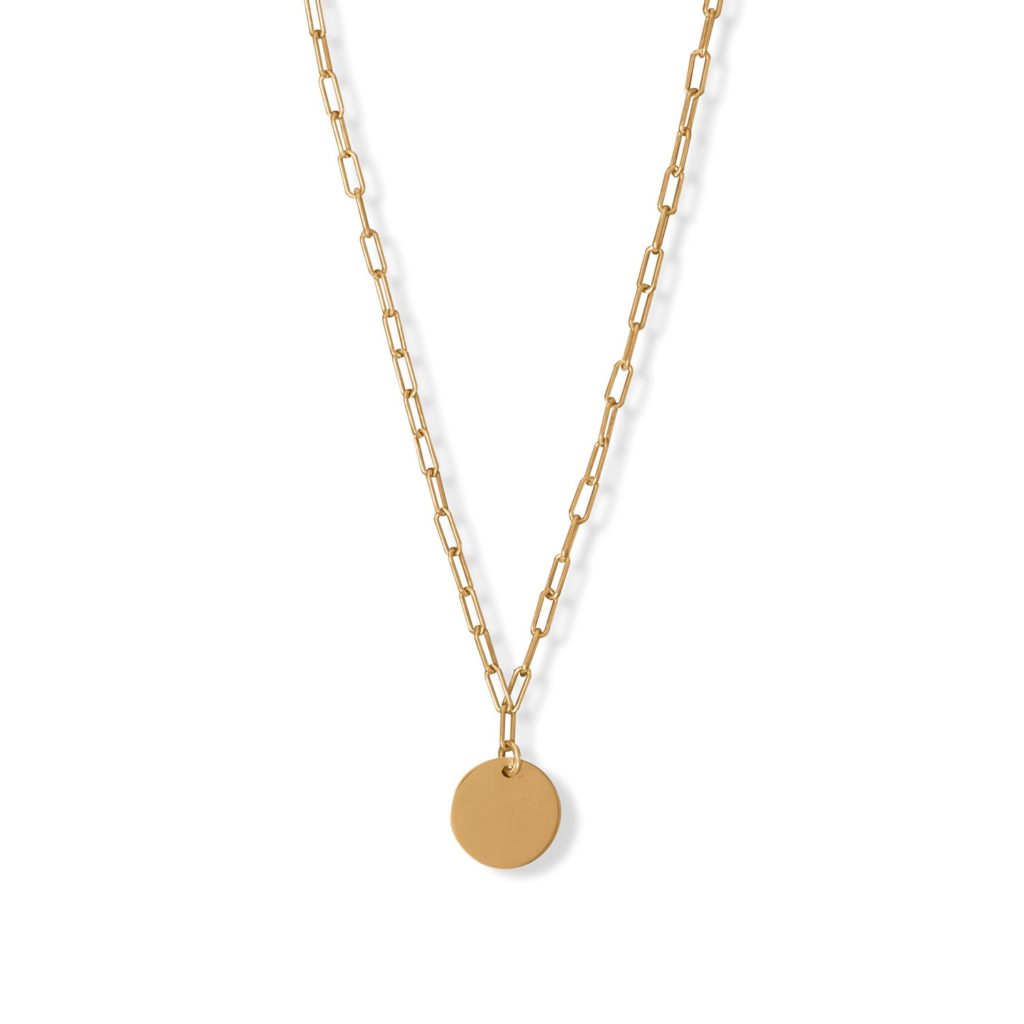 16 + 2 14 Karat Gold Plated Engravable Disk Neckalce