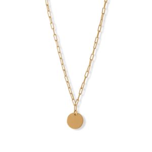 16 + 2 14 Karat Gold Plated Engravable Disk Neckalce