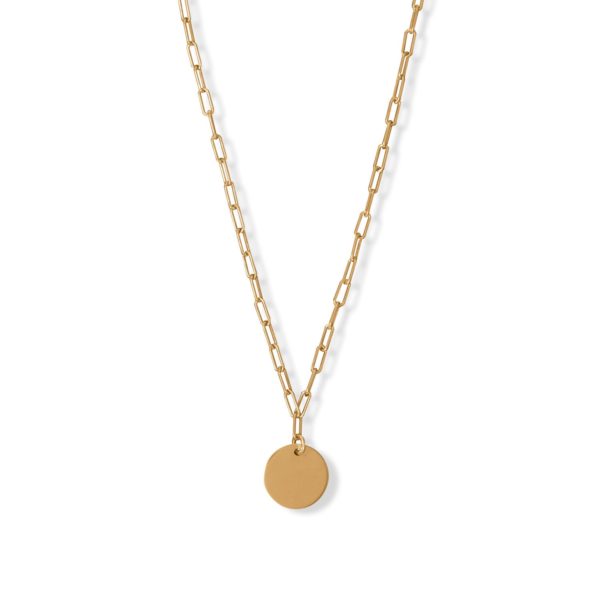 16 + 2 14 Karat Gold Plated Engravable Disk Neckalce