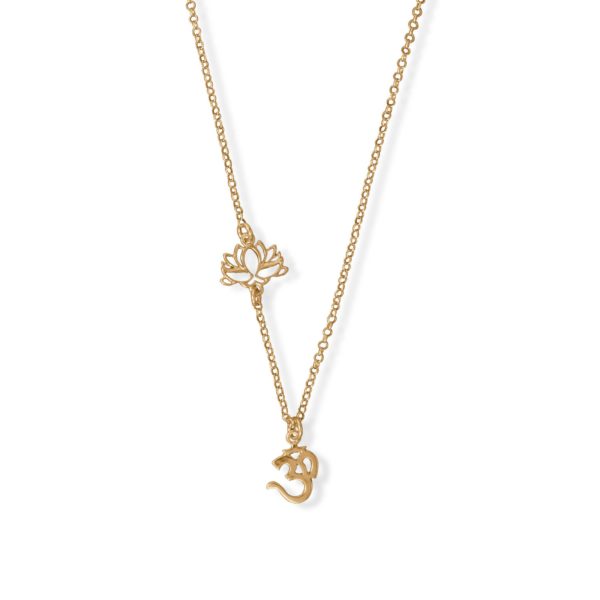 16 + 2 14 Karat Gold Plated Lotus and Om Necklace
