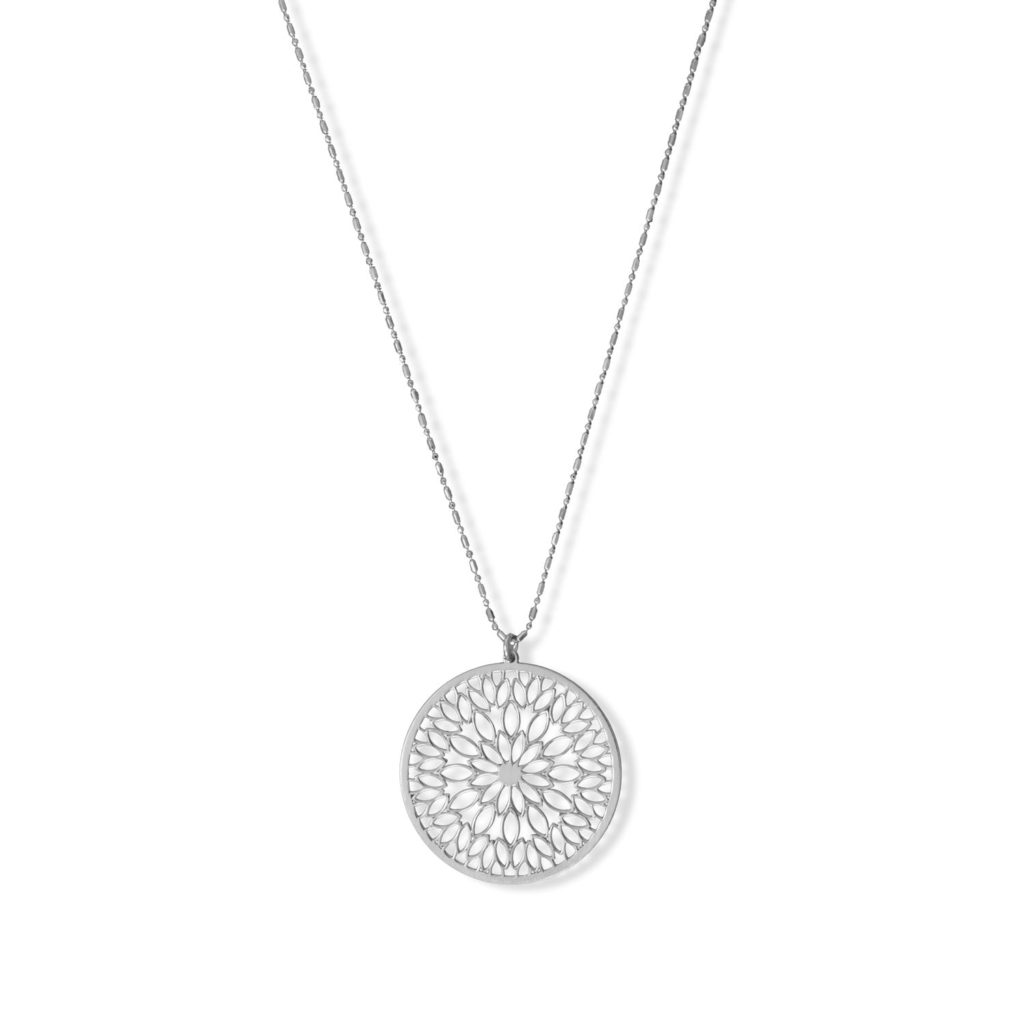 18 + 2 Round Flower Pattern Disk Necklace