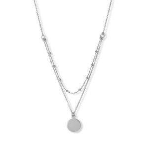 16/18 + 2 Rhodium Plated 2 Row Engravable Disk Necklace