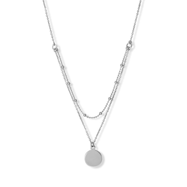 16/18 + 2 Rhodium Plated 2 Row Engravable Disk Necklace