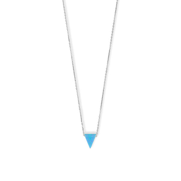 16 + 2 Rhodium Plated Synthetic Opal Triangle Necklace