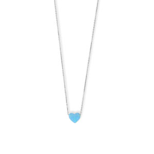 16 + 2 Rhodium Plated Synthetic Opal Heart Necklace