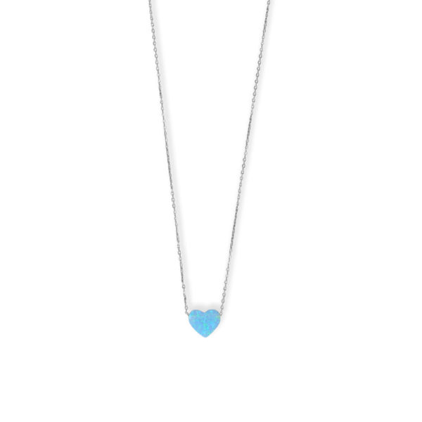 16 + 2 Rhodium Plated Synthetic Opal Heart Necklace