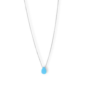 16 + 2 Rhodium Plated Synthetic Opal Pear Necklace