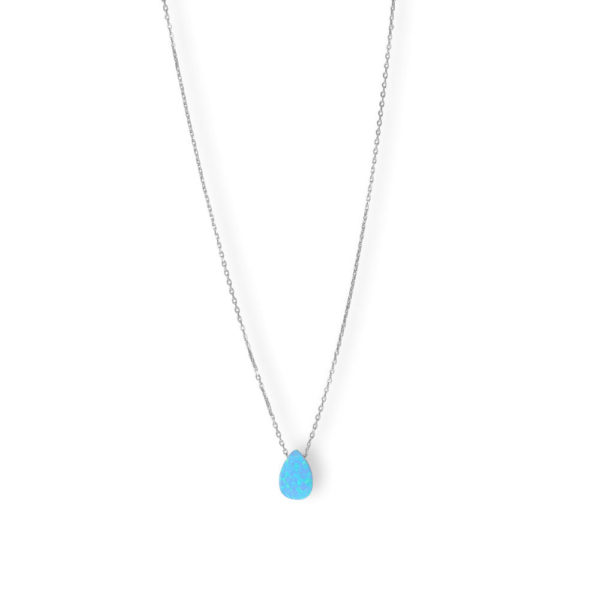 16 + 2 Rhodium Plated Synthetic Opal Pear Necklace