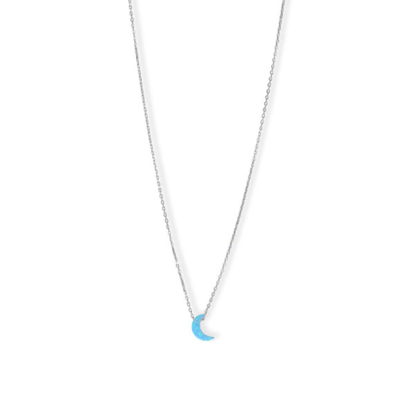 16 + 2 Rhodium Plated Synthetic Opal Moon Necklace