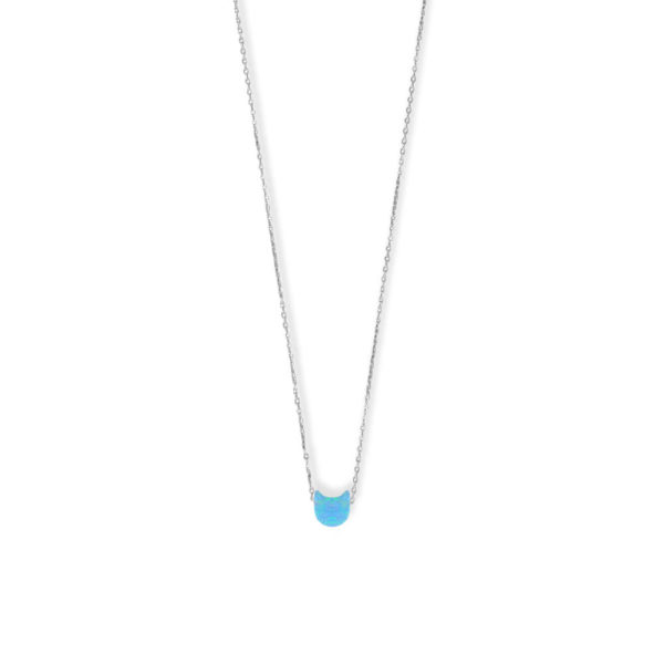 16 + 2 Rhodium Plated Synthetic Opal Kitty Face Necklace