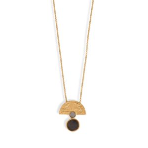 20 + 2 24 Karat Gold Plated Obsidian Fan Design Necklace