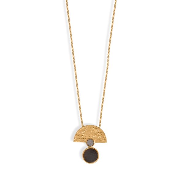 20 + 2 24 Karat Gold Plated Obsidian Fan Design Necklace