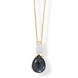 16 + 2 14 Karat Gold Plated Mother of Pearl and Hematite Necklace
