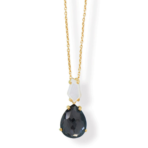 16 + 2 14 Karat Gold Plated Mother of Pearl and Hematite Necklace