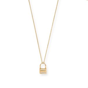 16 + 2 14 Karat Gold Plated CZ Lock Necklace