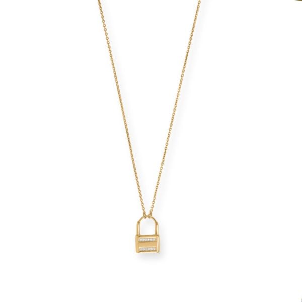 16 + 2 14 Karat Gold Plated CZ Lock Necklace