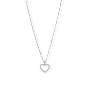 15 + 2 Rhodium Plated CZ Heart Necklace