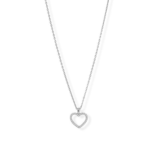 15 + 2 Rhodium Plated CZ Heart Necklace
