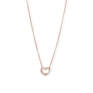 16 + 2 14 Karat Rose Gold Plated CZ Double Heart Necklace