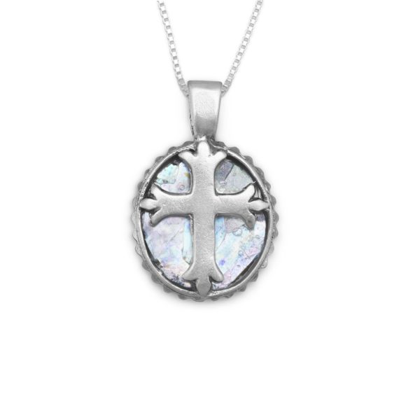18 Oval Roman Glass Cross Necklace