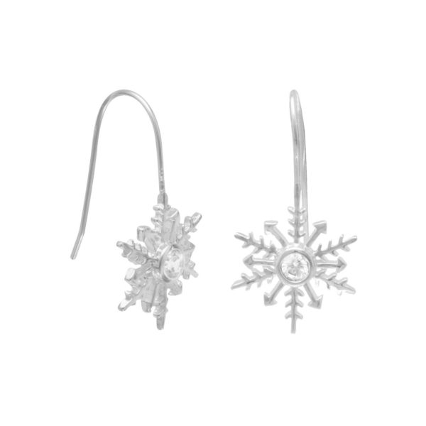 Polished CZ Snowflake French Wire Earrings