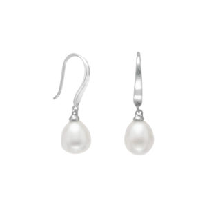 Rhodium Plated Pearl French Wire Earrings