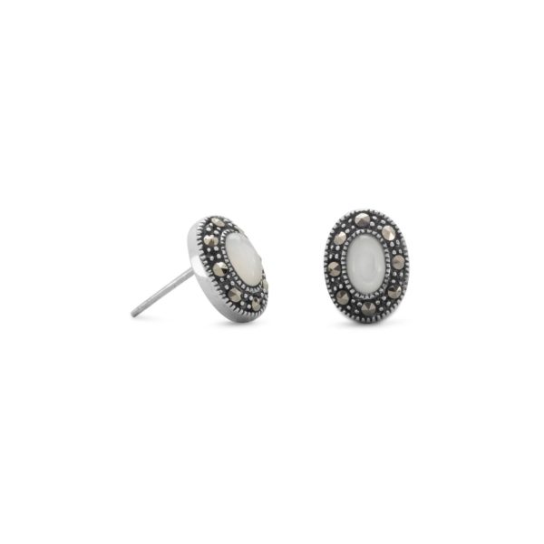 Marcasite and Shell Stud Earrings