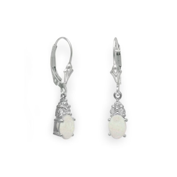 Rhodium Plated Australian Opal and White Topaz Earrings
