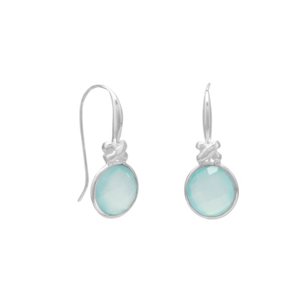 Faceted Sea Green Chalcedony Earrings with X Design
