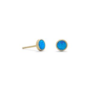 14 Karat Gold Plated Synthetic Blue Opal Stud Earrings