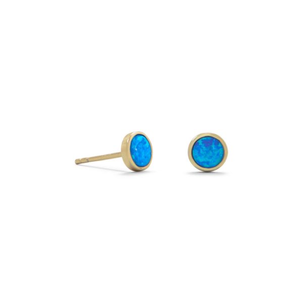 14 Karat Gold Plated Synthetic Blue Opal Stud Earrings