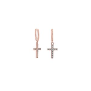 14 Karat Rose Gold Plated Hoop Earrings with CZ Cross