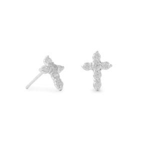 Sterling Silver CZ Cross Earrings