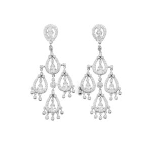 Rhodium Plated CZ Pear Chandelier Earrings