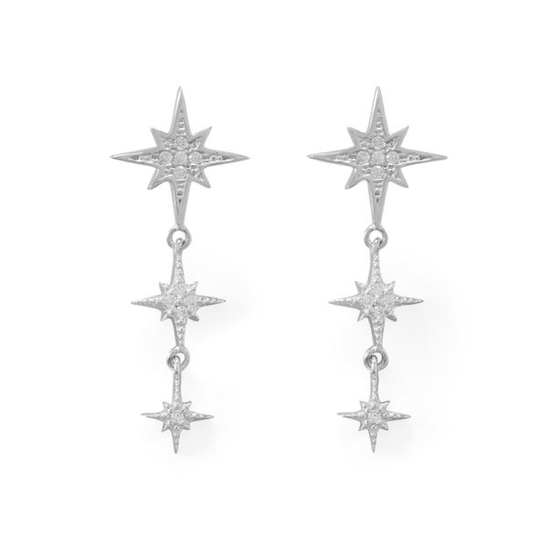 Rhodium Plated CZ Star Drop Earrings