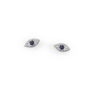 Blue CZ Evil Eye Stud Earrings