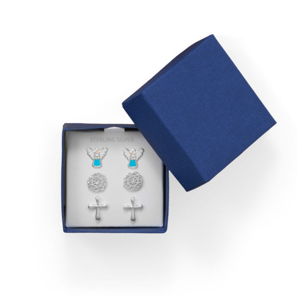 Flower and Cross Earring Set