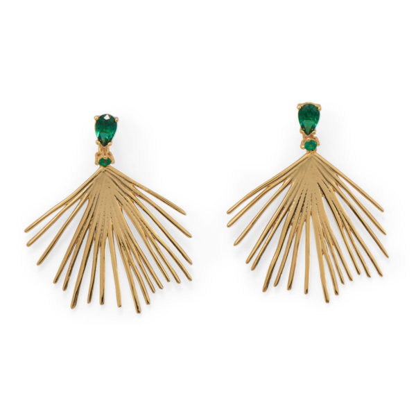 Green CZ Wire Fan Post Earrings