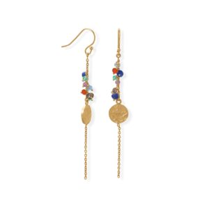 14 Karat Gold Plated Multi Bead and Disk Earring
