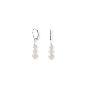 Sterling Silver Graduated Pearl Dangle Lever Earrings