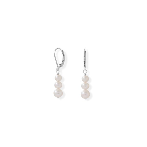 Sterling Silver Graduated Pearl Dangle Lever Earrings