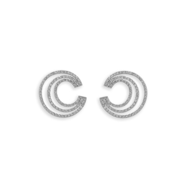Rhodium Plated Triple C CZ Post Earrings