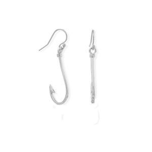 Rhodium Plate Fish Hook Earrings