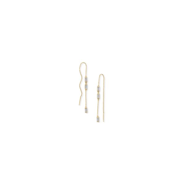 White Baguette CZ Threader Earrings